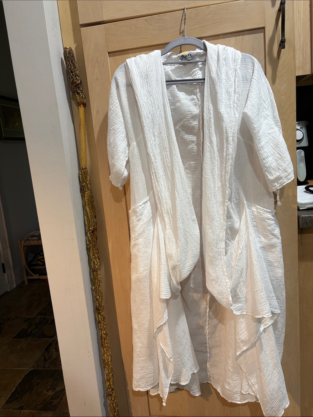 Dunes Lightweight White Draped Open-Front Maxi Jacket